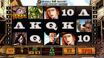 Cowboys and Aliens slot reels from PlayTech