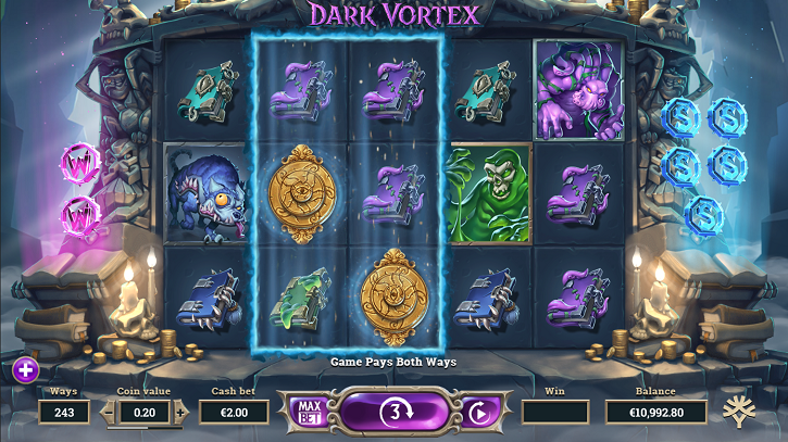 Dark Vortex slot reels with the vortex feature from Yggdrasil