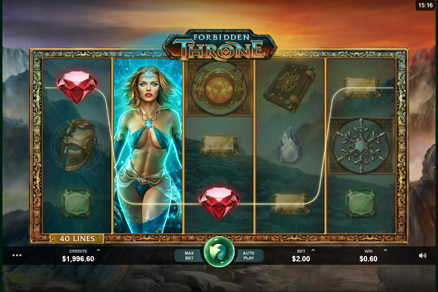 Forbidden Throne slot reels with a wild reel from MicroGaming