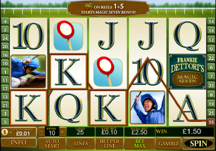 Frankie Dettori's Magic Seven slot reels from PlayTech