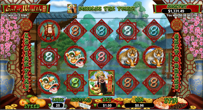 God of Wealth slot reels from RealTime Gaming