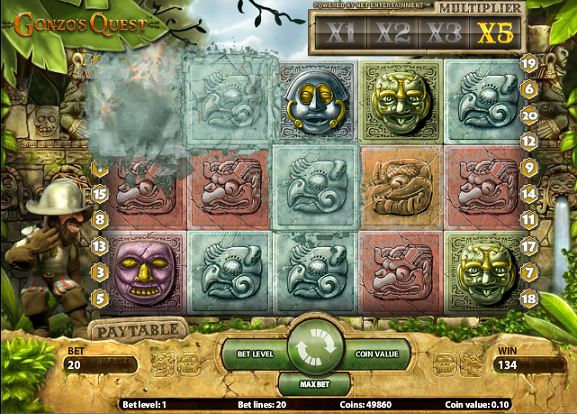 Gonzo's Quest slot reels from NetEnt