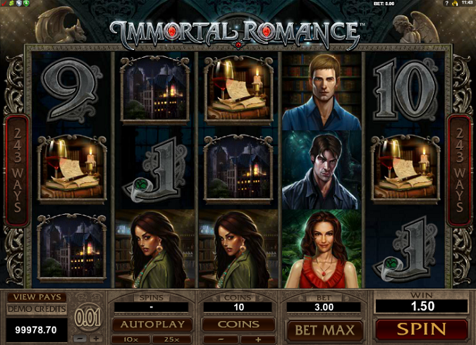 Immortal Romance slot reels from MicroGaming