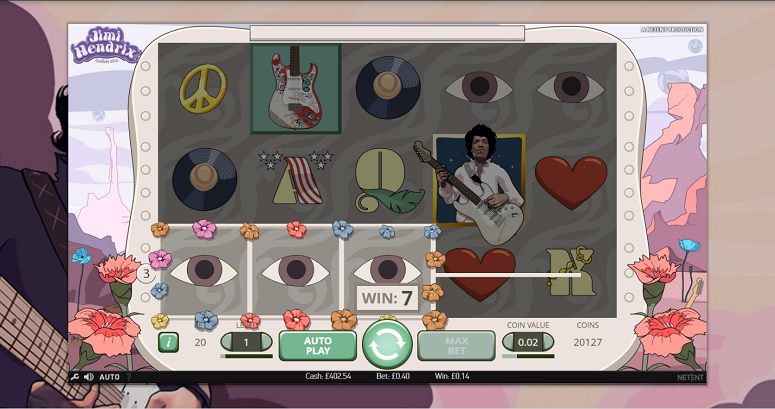 Jimi Hendrix slot reels from NetEnt