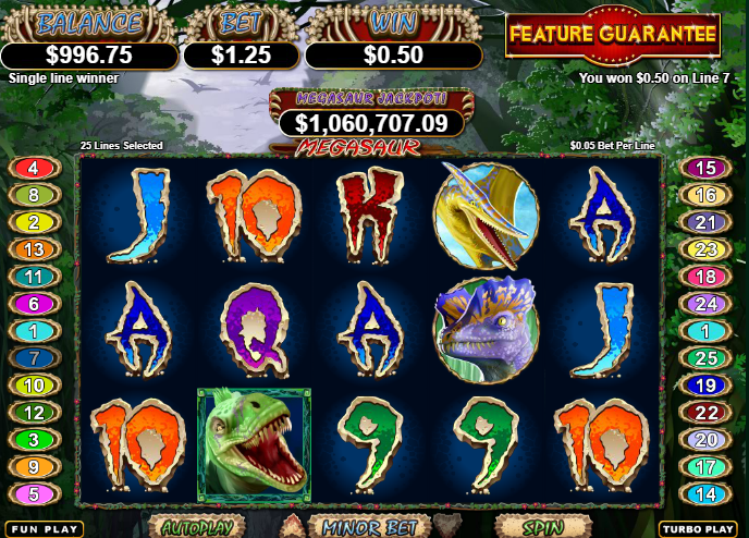 Megasaur slot reels from RealTime Gaming
