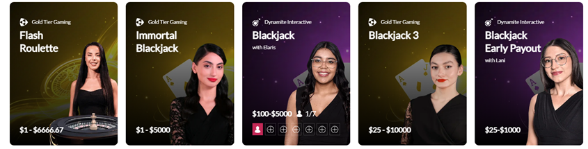 Slots.lv live dealer tables from Gold Tier Gaming and Dynamite Interactive